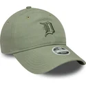 gron-justerbar-kvindekasket-med-buet-skygge-og-gront-logo-9twenty-linen-af-detroit-tigers-mlb-fra-new-era