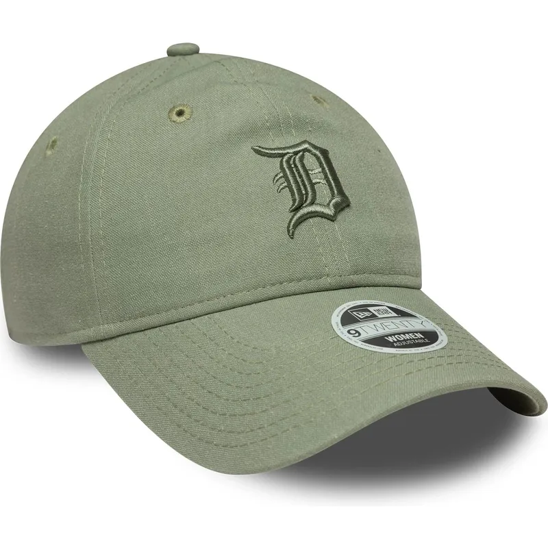 gron-justerbar-buet-kasket-til-kvinder-med-gront-logo-9twenty-linen-fra-detroit-tigers-mlb-fra-new-era