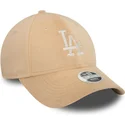 beige-justerbar-kvindehat-med-buet-skygge-9forty-velour-diamante-los-angeles-dodgers-mlb-fra-new-era