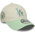 beige-og-gron-justerbar-kvindekasket-9twenty-world-series-cooperstown-los-angeles-dodgers-mlb-fra-new-era