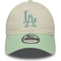 beige-og-gron-justerbar-kvindekasket-9twenty-world-series-cooperstown-los-angeles-dodgers-mlb-fra-new-era