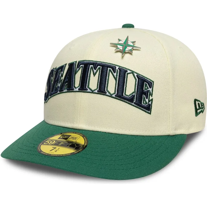 buet-beige-og-gron-fitted-kasket-59fifty-all-star-game-pin-fra-seattle-mariners-mlb-fra-new-era