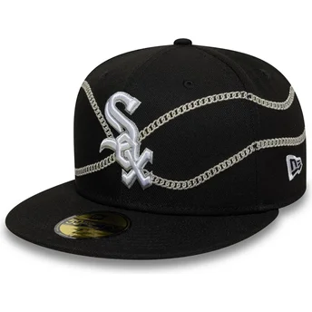 Chicago White Sox MLB New Era 59FIFTY Chain Wrap sort justerbar fladskygget kasket