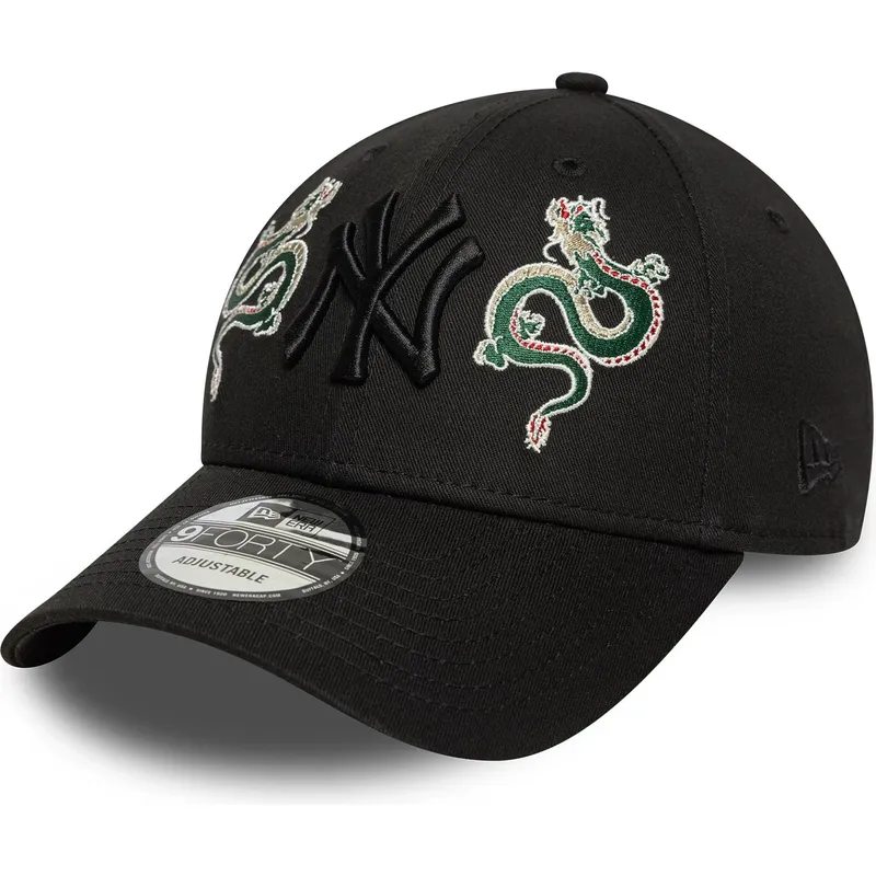 sort-justerbar-curved-kasket-med-sort-logo-9forty-icon-dragon-fra-new-york-yankees-mlb-fra-new-era