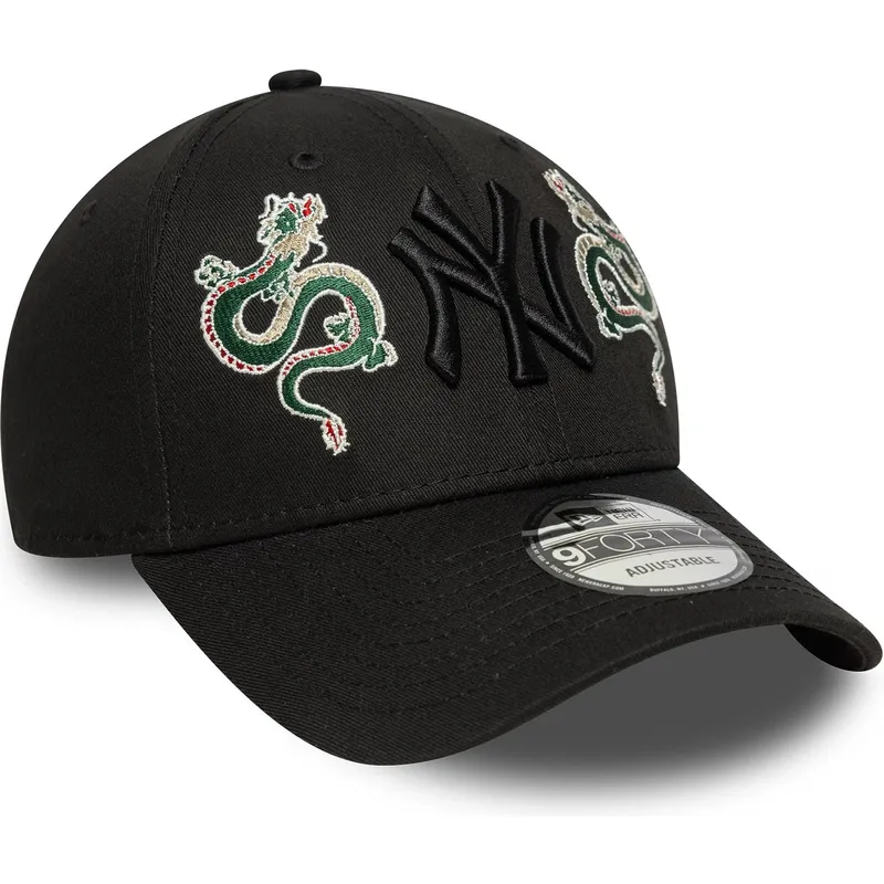 sort-justerbar-curved-kasket-med-sort-logo-9forty-icon-dragon-fra-new-york-yankees-mlb-fra-new-era