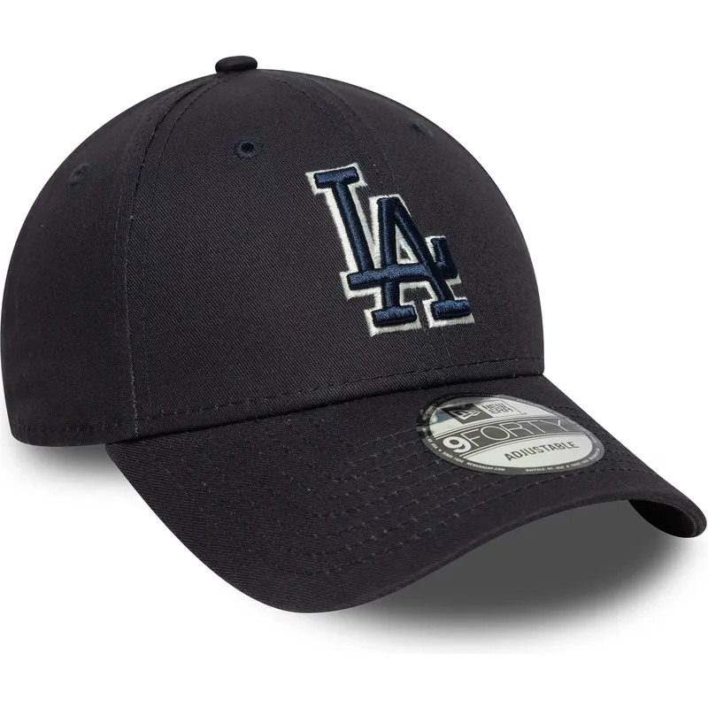 justerbar-marinebla-kurvet-kasket-med-blat-logo-9forty-team-outline-fra-los-angeles-dodgers-mlb-fra-new-era