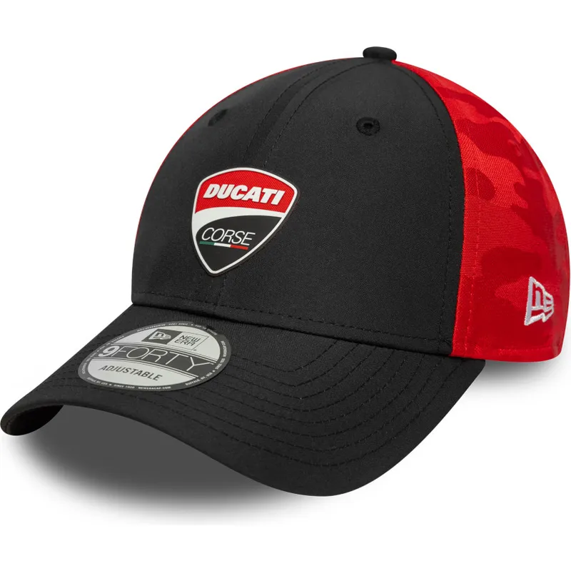 sort-og-rod-justerbar-kurvet-kasket-9forty-logo-fra-ducati-motor-motogp-fra-new-era