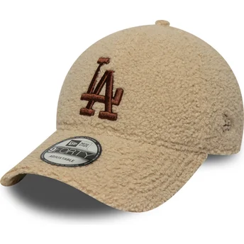 Beige justerbar buet kasket med brunt logo 9FORTY Borg af Los Angeles Dodgers MLB fra New Era