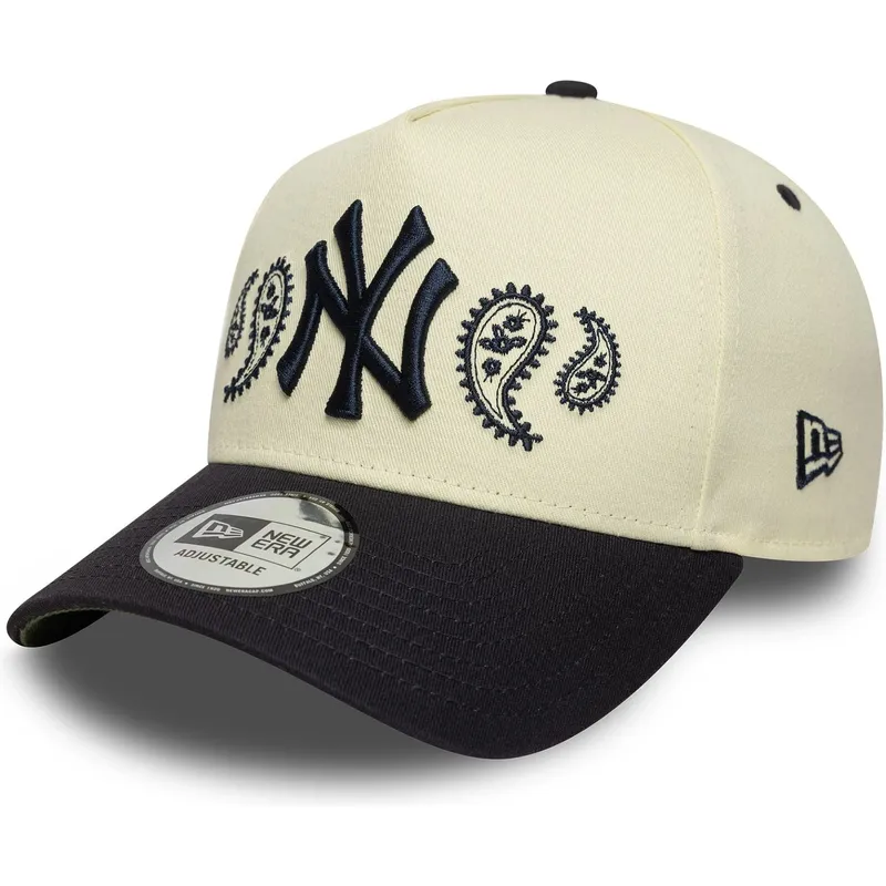 buet-beige-og-marinebla-snapback-kasket-a-frame-paisley-fra-new-york-yankees-mlb-fra-new-era