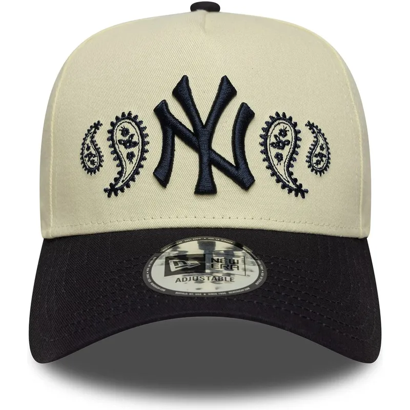 buet-beige-og-marinebla-snapback-kasket-a-frame-paisley-fra-new-york-yankees-mlb-fra-new-era