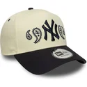 buet-beige-og-marinebla-snapback-kasket-a-frame-paisley-fra-new-york-yankees-mlb-fra-new-era