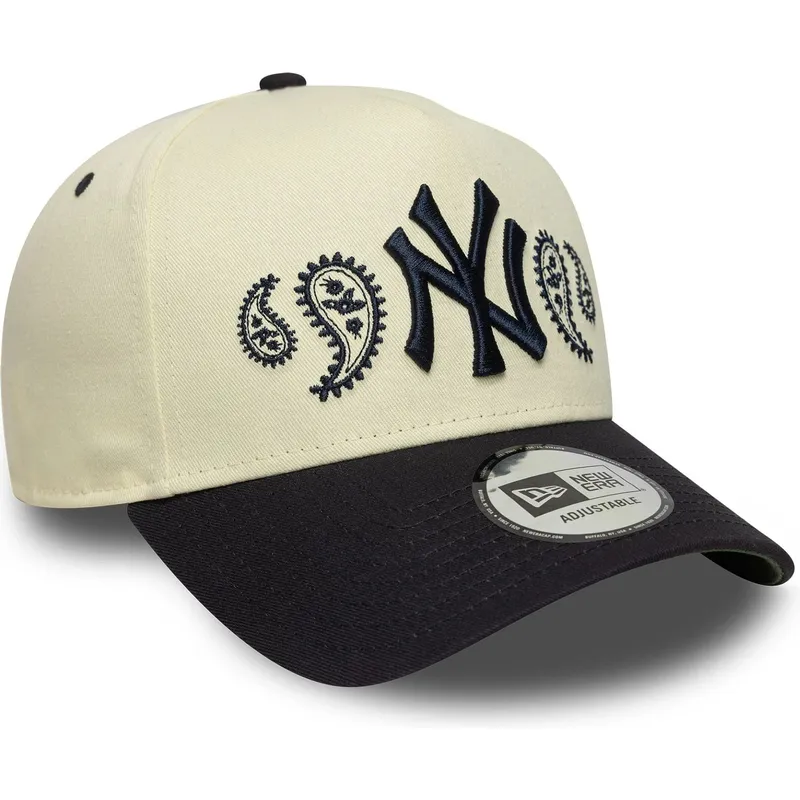 buet-beige-og-marinebla-snapback-kasket-a-frame-paisley-fra-new-york-yankees-mlb-fra-new-era