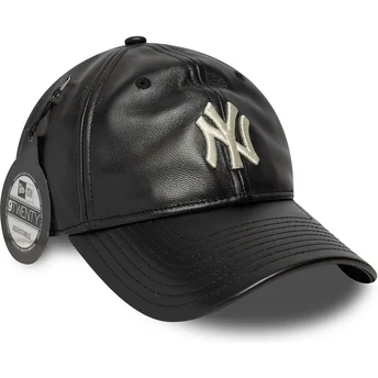 New Era New York Yankees MLB 9TWENTY justerbar sort læder cap med buet skygge