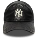 sort-justerbar-curved-kasket-9twenty-leather-fra-new-york-yankees-mlb-fra-new-era