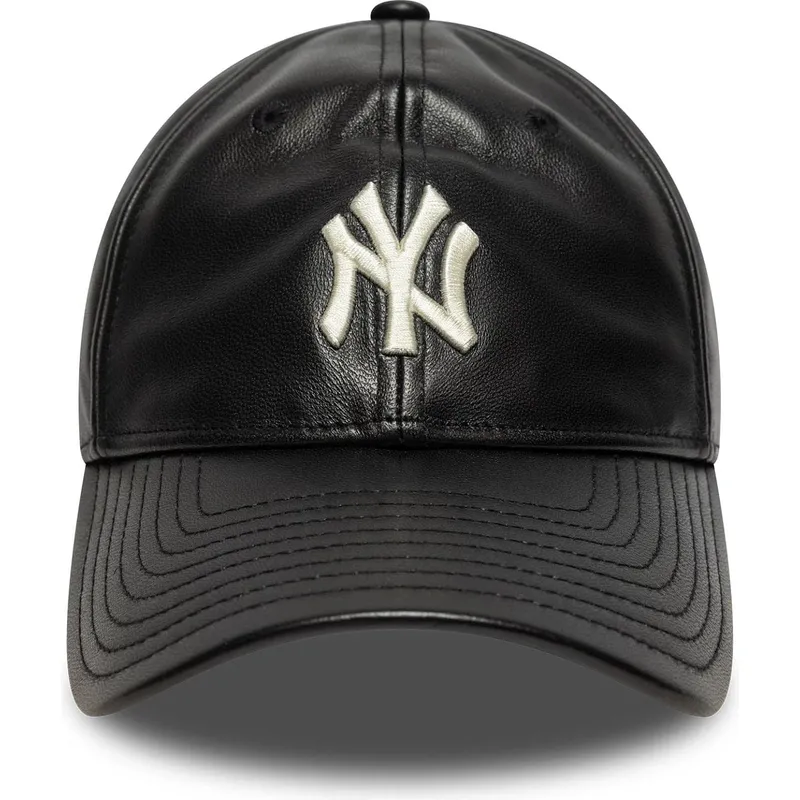 sort-justerbar-curved-kasket-9twenty-leather-fra-new-york-yankees-mlb-fra-new-era