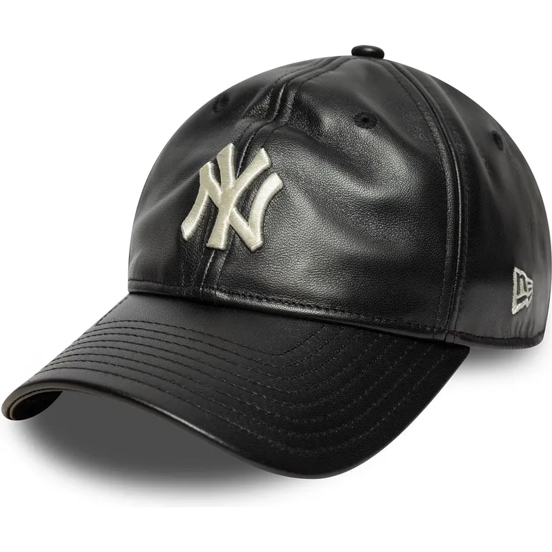 sort-justerbar-curved-kasket-9twenty-leather-fra-new-york-yankees-mlb-fra-new-era