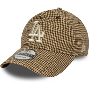 Brun justerbar 9TWENTY Houndstooth kasket fra Los Angeles Dodgers MLB fra New Era