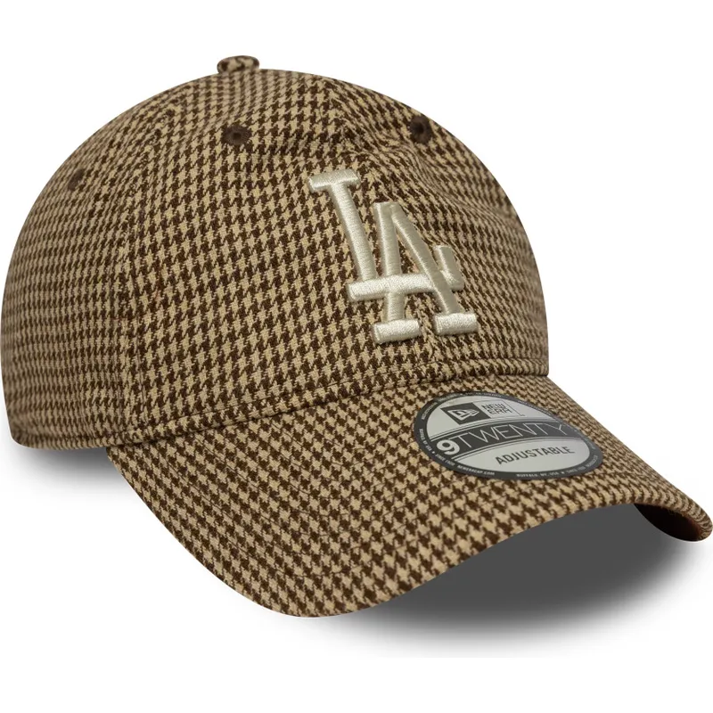 justerbar-brun-buet-kasket-9twenty-houndstooth-fra-los-angeles-dodgers-mlb-fra-new-era