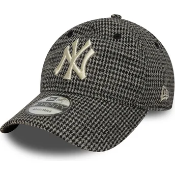 Sort justerbar 9TWENTY kasket med buet skygge i hundetandsmønster fra New York Yankees MLB fra New Era