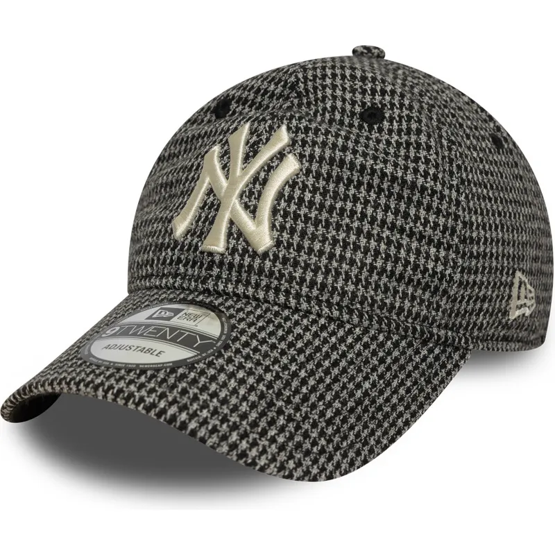 sort-justerbar-kurvet-kasket-9twenty-houndstooth-fra-new-york-yankees-mlb-fra-new-era