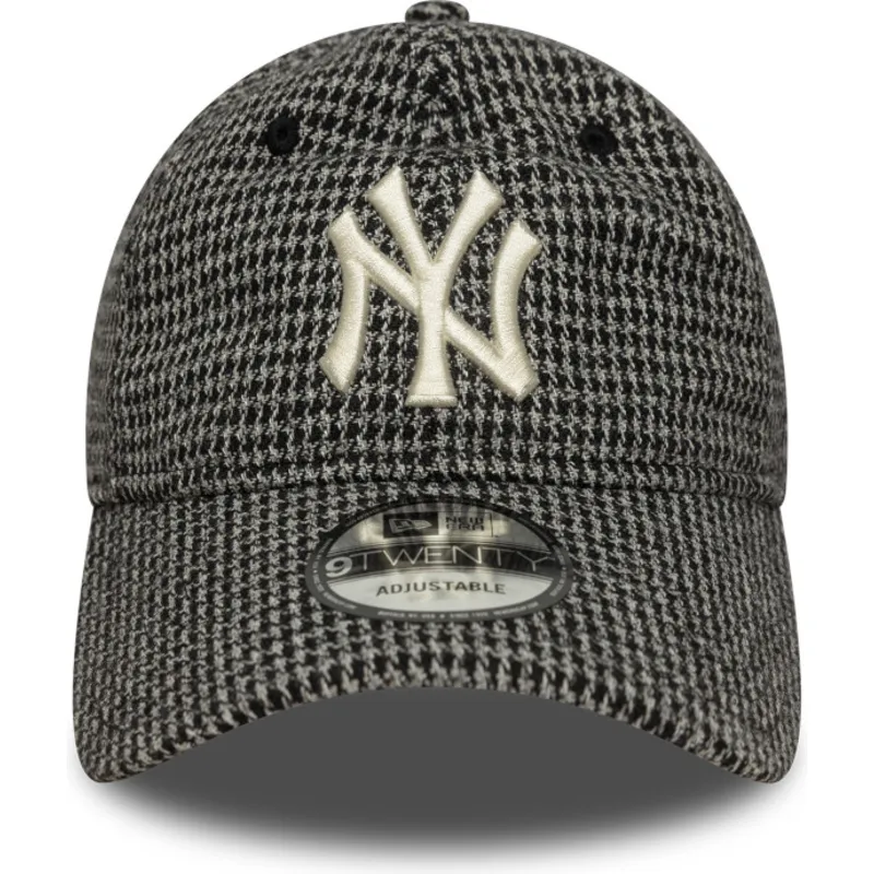 sort-justerbar-kurvet-kasket-9twenty-houndstooth-fra-new-york-yankees-mlb-fra-new-era