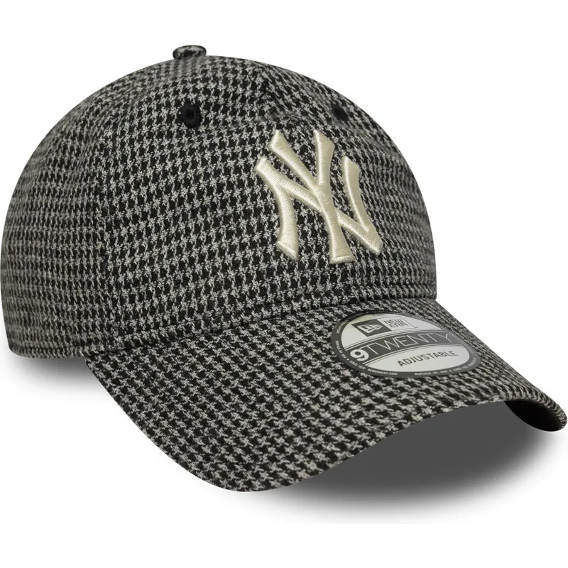 sort-justerbar-kurvet-kasket-9twenty-houndstooth-fra-new-york-yankees-mlb-fra-new-era