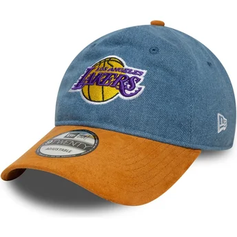 Los Angeles Lakers NBA New Era 9TWENTY Denim Midi justerbar blå og brun buet kasket