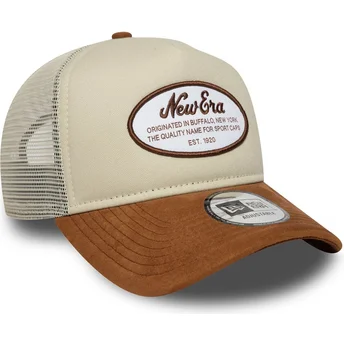 Gorra trucker brun A Frame Suede Oval Patch fra New Era