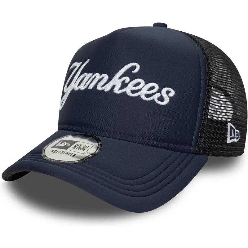 trucker-kasket-marinebla-a-frame-script-fra-new-york-yankees-mlb-fra-new-era