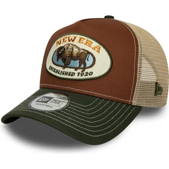 New Era brun og grøn A Frame Animal Patch Buffalo trucker kasket