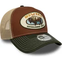 brun-og-gron-trucker-kasket-a-frame-animal-patch-med-boffel-fra-new-era