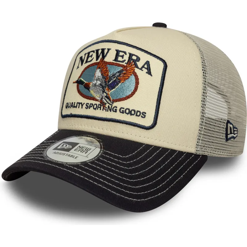 beige-og-marinebla-trucker-kasket-a-frame-animal-patch-med-and-fra-new-era