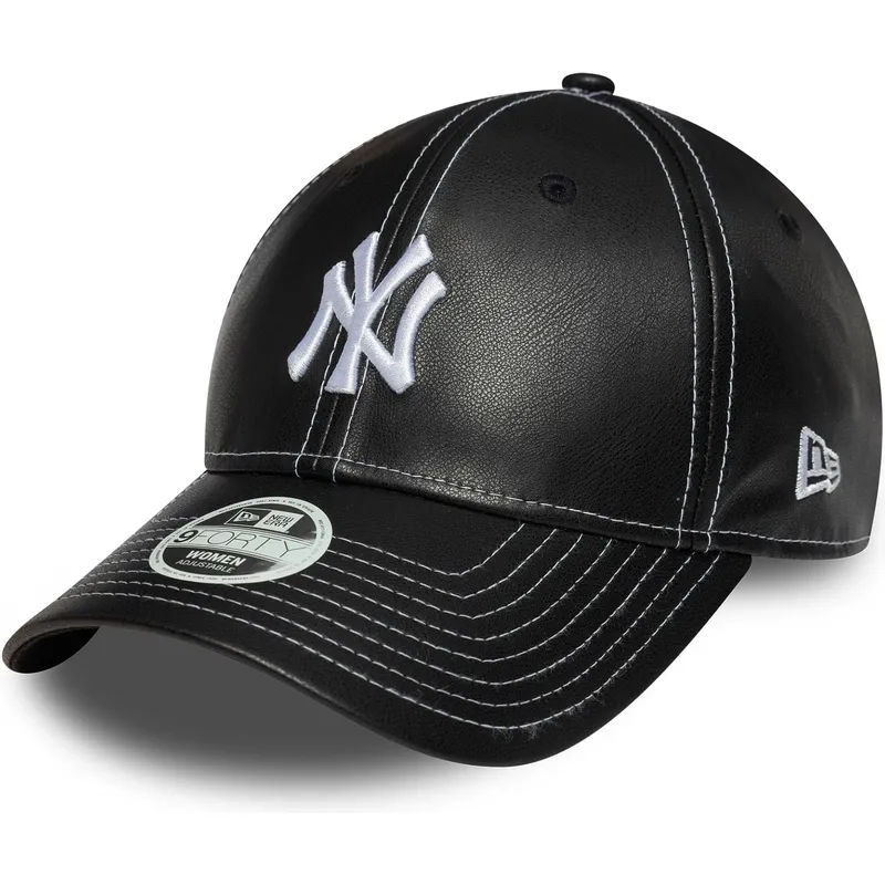 sort-justerbar-curved-kasket-til-kvinder-9forty-topstitch-pu-fra-new-york-yankees-mlb-fra-new-era