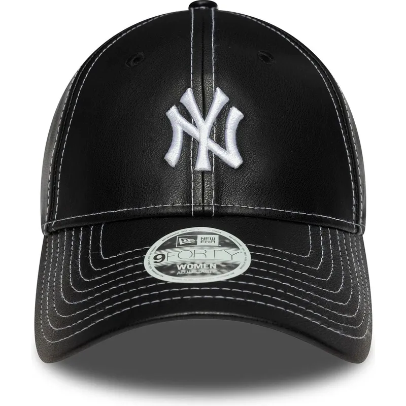 sort-justerbar-curved-kasket-til-kvinder-9forty-topstitch-pu-fra-new-york-yankees-mlb-fra-new-era