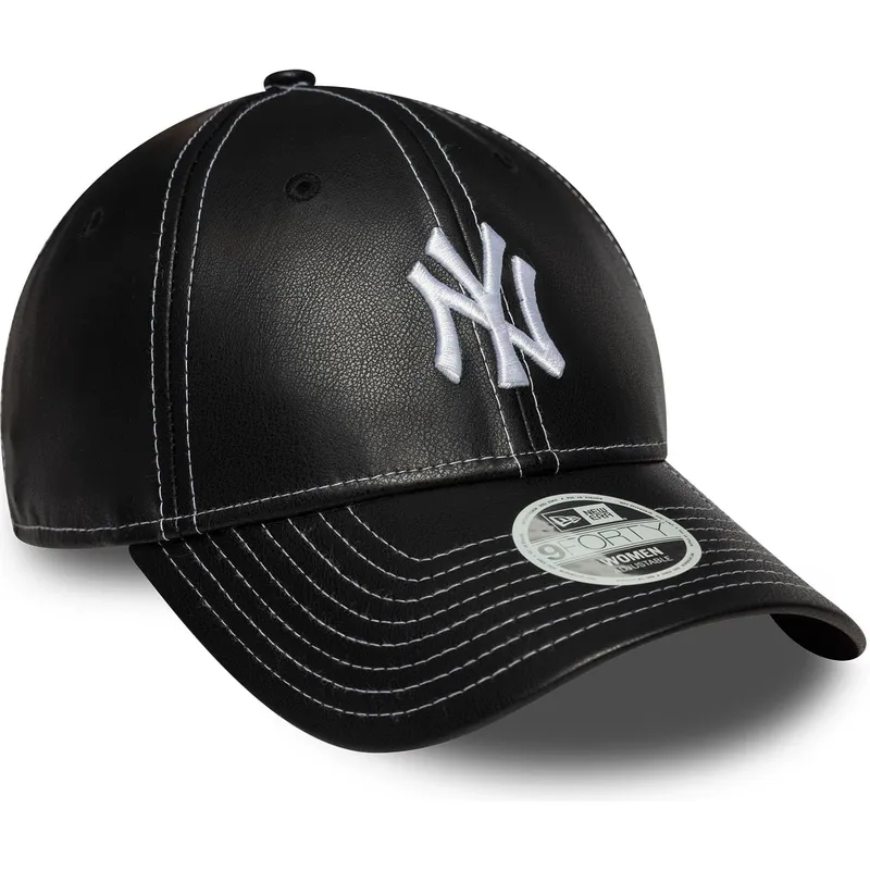 sort-justerbar-curved-kasket-til-kvinder-9forty-topstitch-pu-fra-new-york-yankees-mlb-fra-new-era