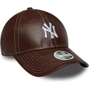 new-era-new-york-yankees-mlb-9forty-topstitch-pu-justerbar-brun-buet-kasket-til-kvinder