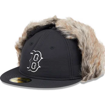 Boston Red Sox MLB New Era 59FIFTY Sort Justerbar Flat Cap med Vinter Øreklapper