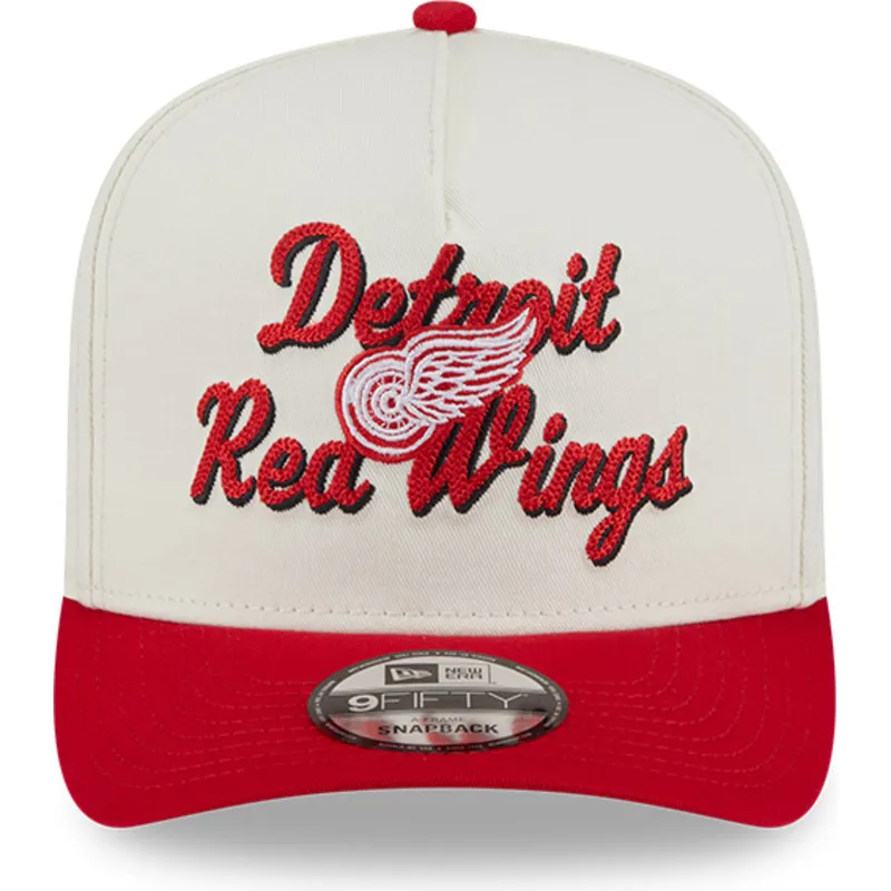 beige-og-rod-buet-kasket-snapback-9fifty-a-frame-chainstitch-fra-detroit-red-wings-nhl-fra-new-era
