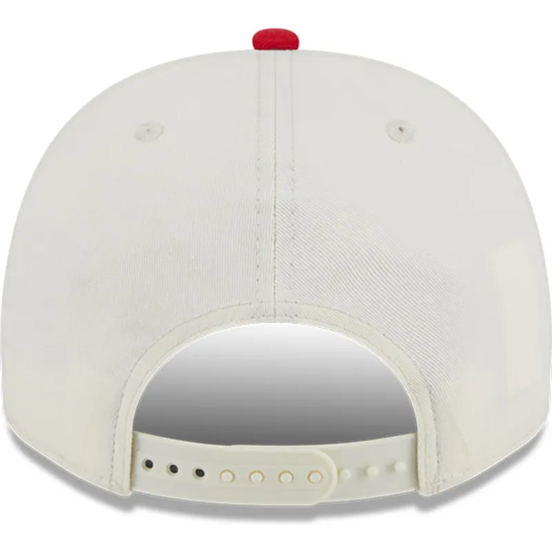 beige-og-rod-buet-kasket-snapback-9fifty-a-frame-chainstitch-fra-detroit-red-wings-nhl-fra-new-era