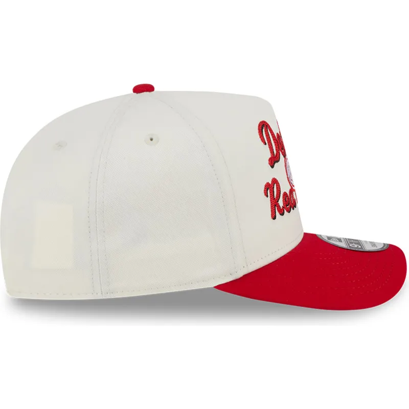 beige-og-rod-buet-kasket-snapback-9fifty-a-frame-chainstitch-fra-detroit-red-wings-nhl-fra-new-era