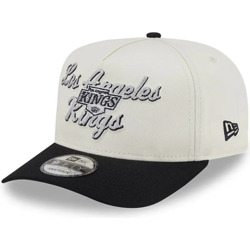 beige-og-sort-buet-kasket-snapback-9fifty-a-frame-chainstitch-fra-los-angeles-kings-nhl-fra-new-era