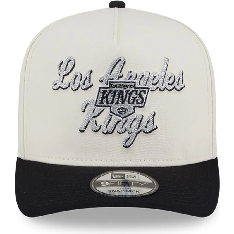 beige-og-sort-buet-kasket-snapback-9fifty-a-frame-chainstitch-fra-los-angeles-kings-nhl-fra-new-era
