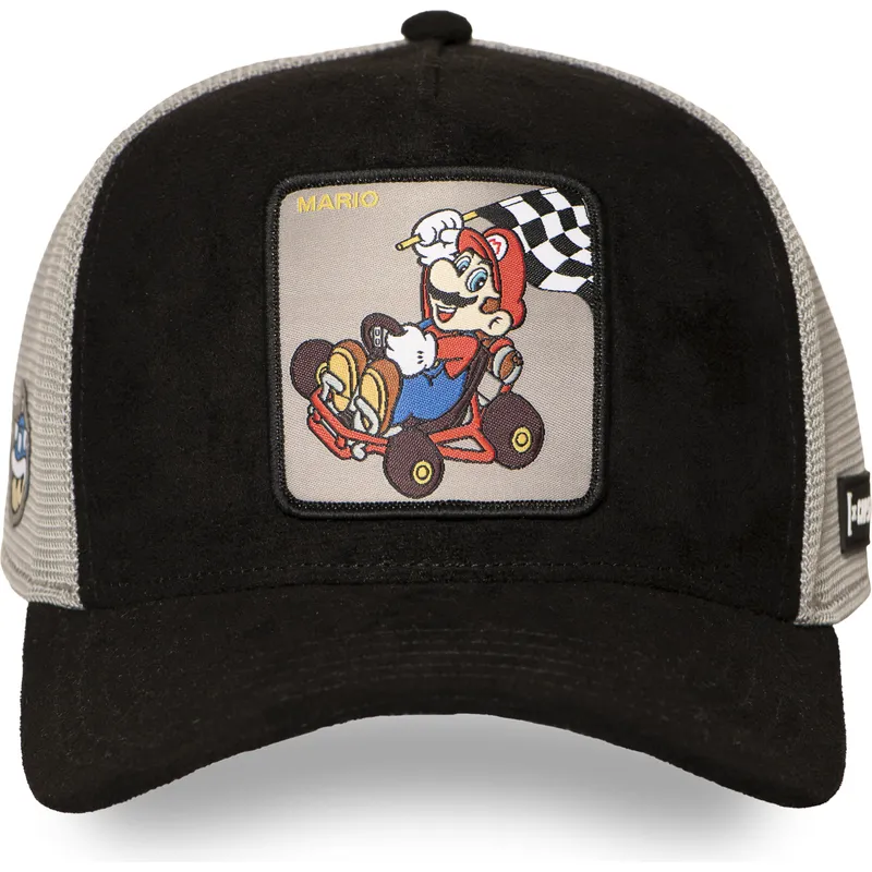 sort-og-gra-trucker-kasket-mario-kart-smk3-che-super-mario-bros-fra-capslab