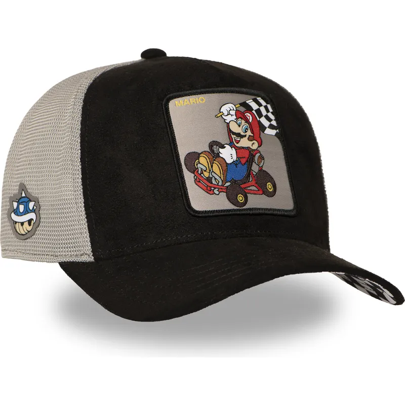 sort-og-gra-trucker-kasket-mario-kart-smk3-che-super-mario-bros-fra-capslab