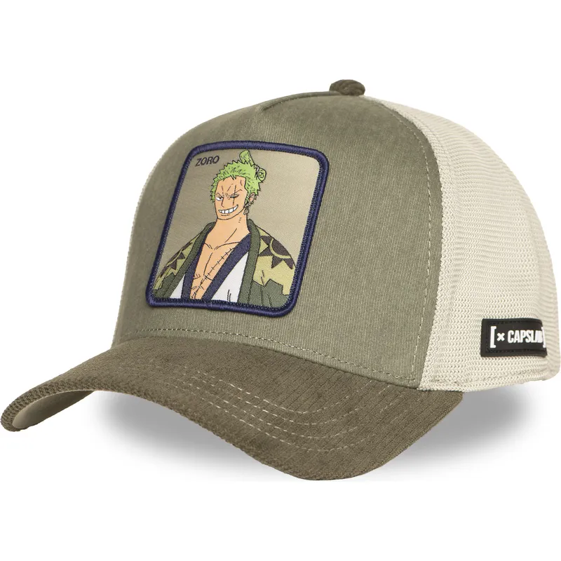 gron-og-beige-trucker-kasket-roronoa-zoro-op6-zor-one-piece-fra-capslab