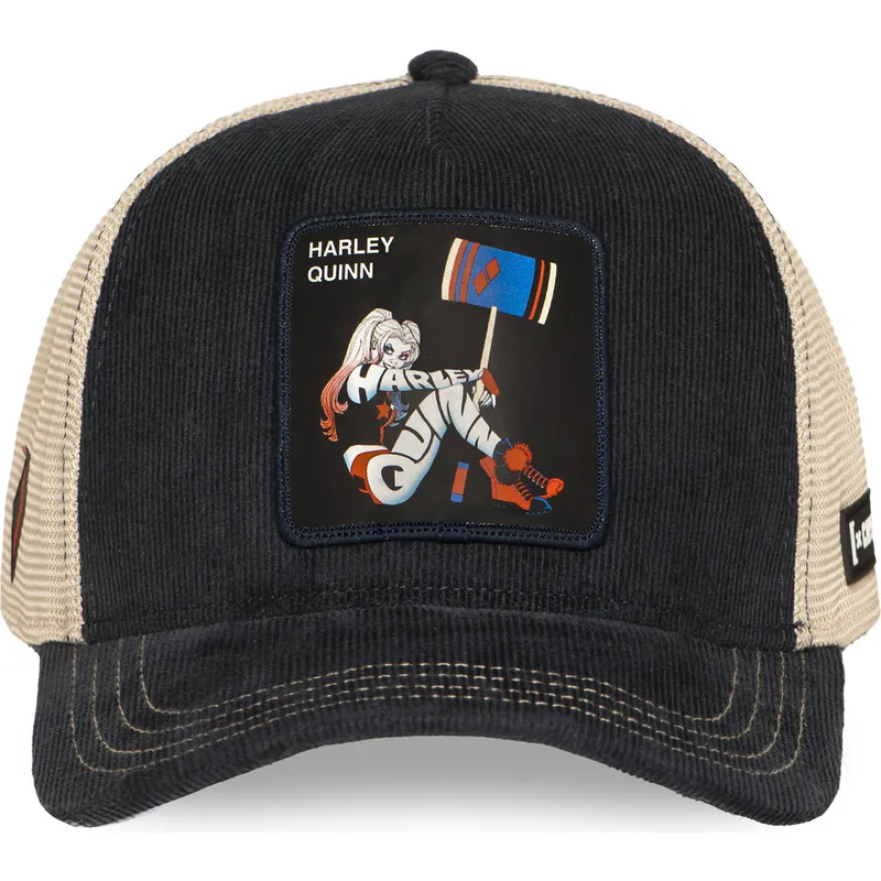 trucker-kasket-sort-og-beige-harley-quinn-dc10-har-dc-comics-fra-capslab