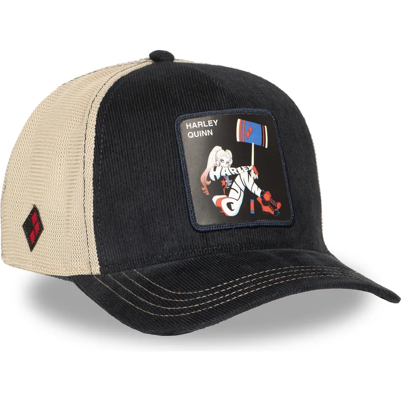 trucker-kasket-sort-og-beige-harley-quinn-dc10-har-dc-comics-fra-capslab