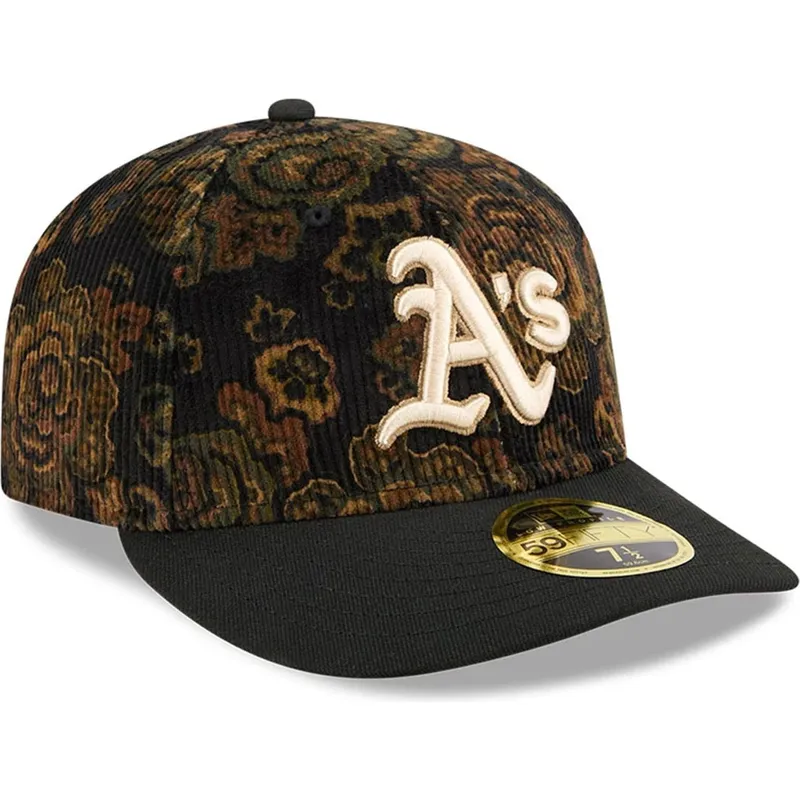 sort-buet-kasket-justerbar-59fifty-low-profile-floral-cord-three-looms-printed-corduroy-fra-oakland-athletics-mlb-fra-new-era