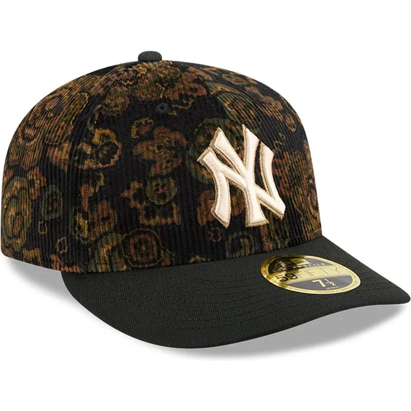 sort-buet-kasket-justerbar-59fifty-low-profile-floral-cord-three-looms-printed-corduroy-fra-new-york-yankees-mlb-fra-new-era