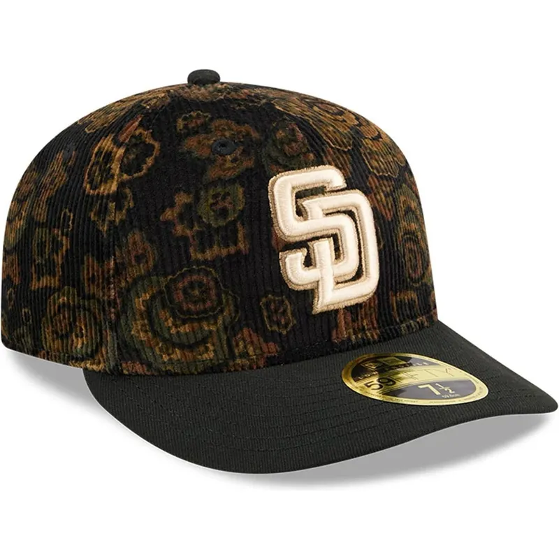 sort-buet-kasket-justerbar-59fifty-low-profile-floral-cord-three-looms-printed-corduroy-fra-san-diego-padres-mlb-fra-new-era